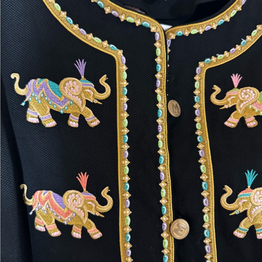 Vintage Bob Mackie Wearable Art Tunic Jacket w/ Embroidered Elephants Boho Indie - Picture 12 of 13